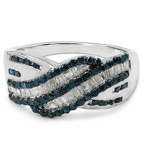 Bids.com 0.88 Carat Genuine Blue Diamond & White Diamond .925 Sterling Silver Ring Rings