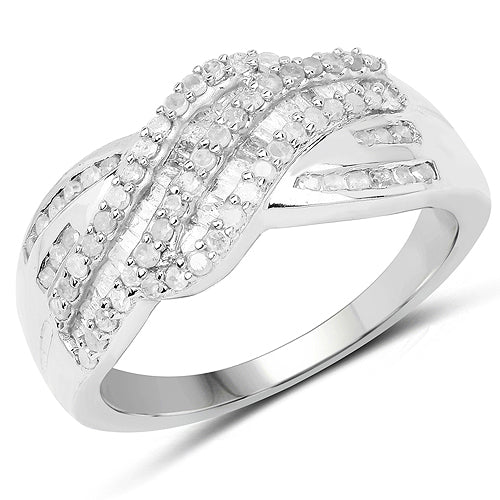 Bids.com 0.64 Carat Genuine White Diamond .925 Sterling Silver Ring Rings