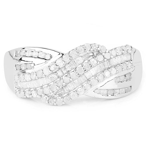Bids.com 0.64 Carat Genuine White Diamond .925 Sterling Silver Ring Rings