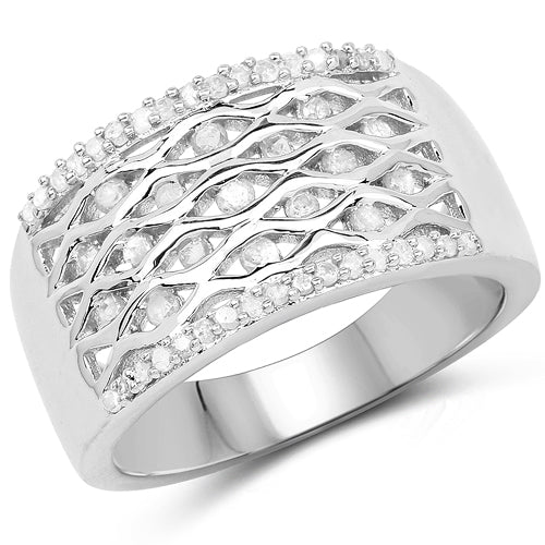 Bids.com 0.41 Carat Genuine White Diamond .925 Sterling Silver Ring Rings
