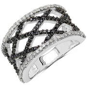 Bids.com 0.92 Carat Genuine Black Diamond & White Diamond .925 Sterling Silver Ring Rings
