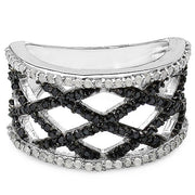 Bids.com 0.92 Carat Genuine Black Diamond & White Diamond .925 Sterling Silver Ring Rings