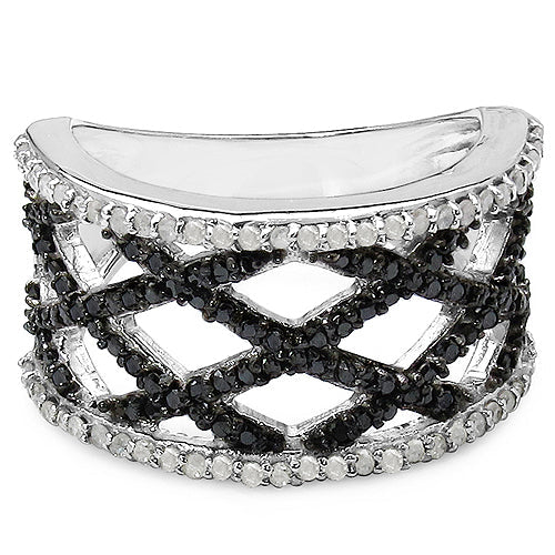 Bids.com 0.92 Carat Genuine Black Diamond & White Diamond .925 Sterling Silver Ring Rings