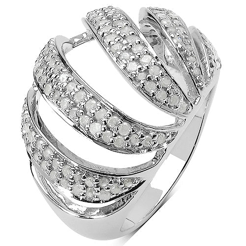 Bids.com 0.98 Carat Genuine White Diamond .925 Sterling Silver Ring Rings