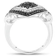 Bids.com 0.56 Carat Genuine White Diamond and Black Diamond .925 Sterling Silver Ring Rings