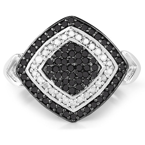 Bids.com 0.56 Carat Genuine White Diamond and Black Diamond .925 Sterling Silver Ring Rings