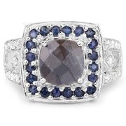 Bids.com "3.58 Carat Genuine Labradorite, Blue Sapphire and White Topaz .925 Sterling Silver Ring Rings