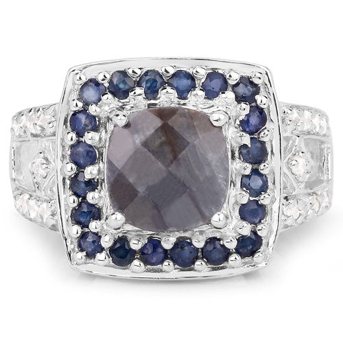 Bids.com "3.58 Carat Genuine Labradorite, Blue Sapphire and White Topaz .925 Sterling Silver Ring Rings
