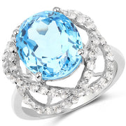 Bids.com 7.32 Carat Genuine Swiss Blue Topaz & White Topaz .925 Sterling Silver Ring Rings