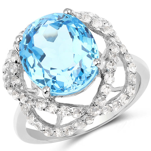 Bids.com 7.32 Carat Genuine Swiss Blue Topaz & White Topaz .925 Sterling Silver Ring Rings