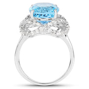Bids.com 7.32 Carat Genuine Swiss Blue Topaz & White Topaz .925 Sterling Silver Ring Rings