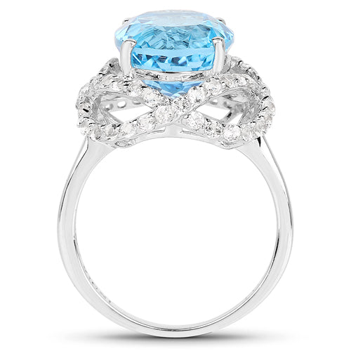 Bids.com 7.32 Carat Genuine Swiss Blue Topaz & White Topaz .925 Sterling Silver Ring Rings