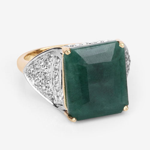 Bids.com 8.70 Carat Dyed Emerald and White Topaz .925 Sterling Silver Ring Rings