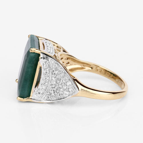 Bids.com 8.70 Carat Dyed Emerald and White Topaz .925 Sterling Silver Ring Rings