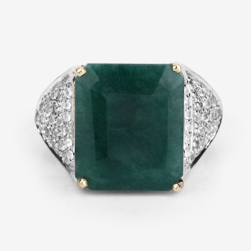 Bids.com 8.70 Carat Dyed Emerald and White Topaz .925 Sterling Silver Ring Rings