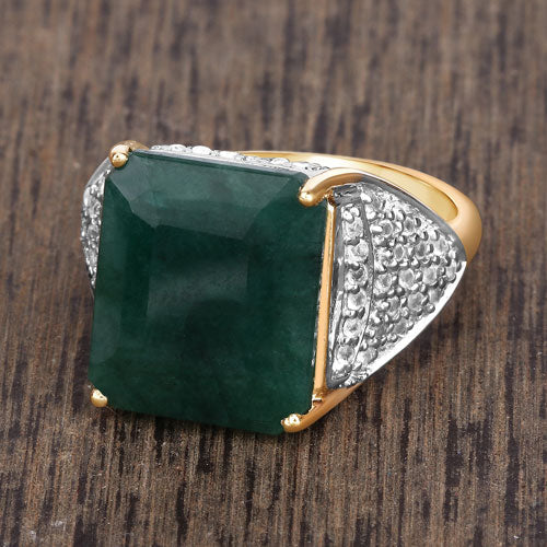 Bids.com 8.70 Carat Dyed Emerald and White Topaz .925 Sterling Silver Ring Rings