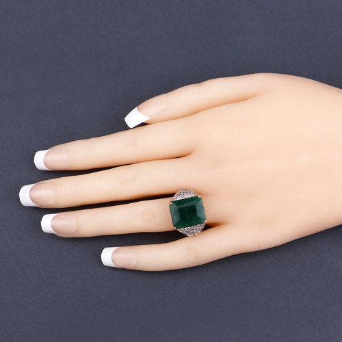 Bids.com 8.70 Carat Dyed Emerald and White Topaz .925 Sterling Silver Ring Rings