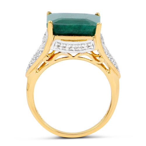 Bids.com 8.70 Carat Dyed Emerald and White Topaz .925 Sterling Silver Ring Rings