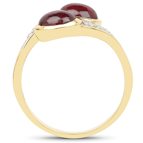 Bids.com 14K Yellow Gold Plated 2.38 Carat Glass Filled Ruby and White Topaz .925 Sterling Silver Ring Rings