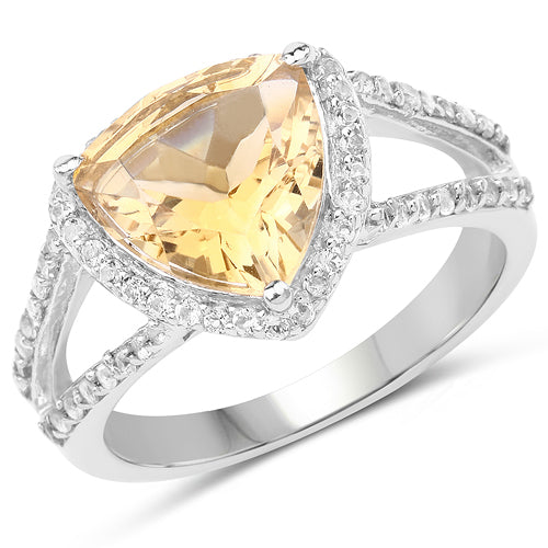 Bids.com 3.06 Carat Genuine Citrine and White Topaz .925 Sterling Silver Ring Rings