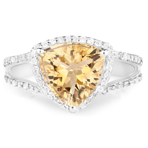Bids.com 3.06 Carat Genuine Citrine and White Topaz .925 Sterling Silver Ring Rings