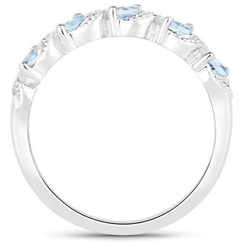 Bids.com 0.54 Carat Genuine Aquamarine and White Topaz .925 Sterling Silver Ring Rings