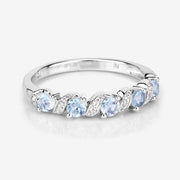 Bids.com 0.54 Carat Genuine Aquamarine and White Topaz .925 Sterling Silver Ring Rings