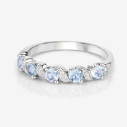 Bids.com 0.54 Carat Genuine Aquamarine and White Topaz .925 Sterling Silver Ring Rings