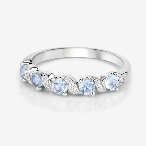 Bids.com 0.54 Carat Genuine Aquamarine and White Topaz .925 Sterling Silver Ring Rings