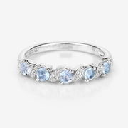 Bids.com 0.54 Carat Genuine Aquamarine and White Topaz .925 Sterling Silver Ring Rings