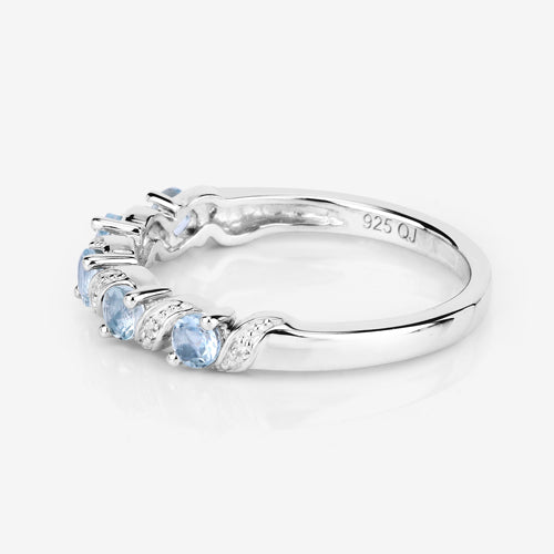 Bids.com 0.54 Carat Genuine Aquamarine and White Topaz .925 Sterling Silver Ring Rings