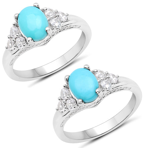 Bids.com 1.92 Carat Genuine Turquoise and White Zircon .925 Sterling Silver Ring Rings