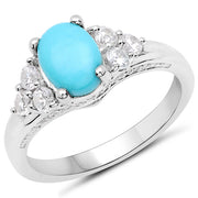 Bids.com 1.92 Carat Genuine Turquoise and White Zircon .925 Sterling Silver Ring Rings