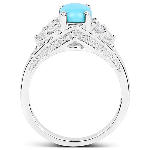Bids.com 1.92 Carat Genuine Turquoise and White Zircon .925 Sterling Silver Ring Rings