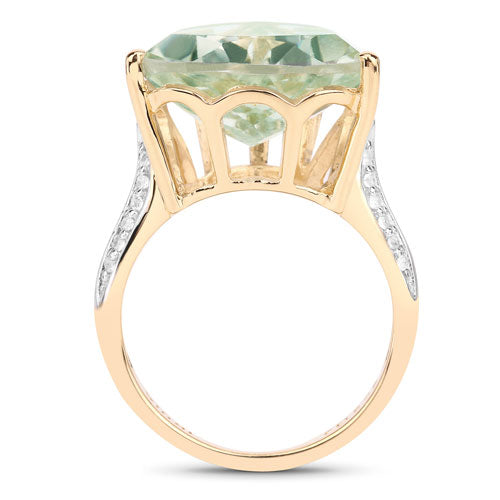 Bids.com 8.08 Carat Genuine Green Amethyst and White Topaz .925 Sterling Silver Ring Rings