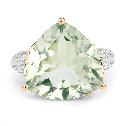 Bids.com 8.08 Carat Genuine Green Amethyst and White Topaz .925 Sterling Silver Ring Rings