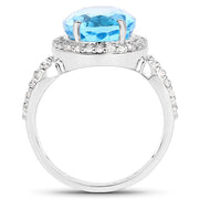Bids.com 6.03 Carat Genuine Swiss Blue Topaz & White Topaz .925 Sterling Silver Ring Rings