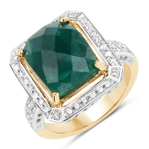 Bids.com 5.18 Carat Dyed Emerald and White Topaz .925 Sterling Silver Ring Rings