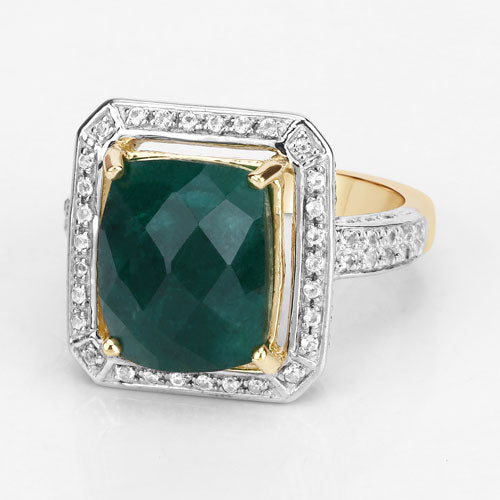 Bids.com 5.18 Carat Dyed Emerald and White Topaz .925 Sterling Silver Ring Rings