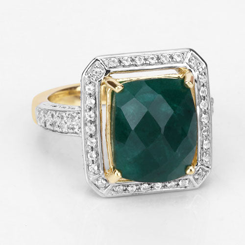 Bids.com 5.18 Carat Dyed Emerald and White Topaz .925 Sterling Silver Ring Rings