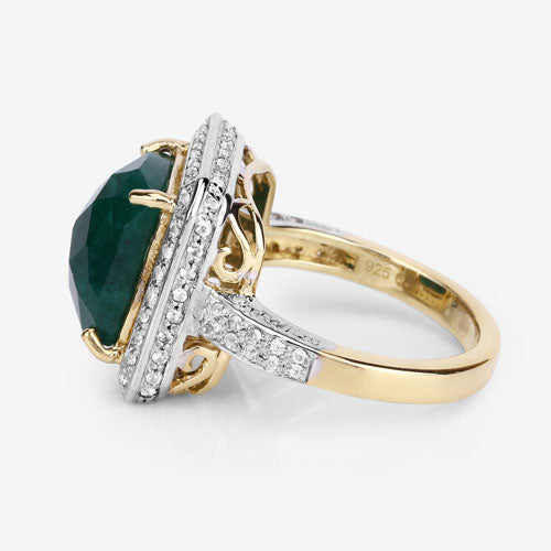 Bids.com 5.18 Carat Dyed Emerald and White Topaz .925 Sterling Silver Ring Rings