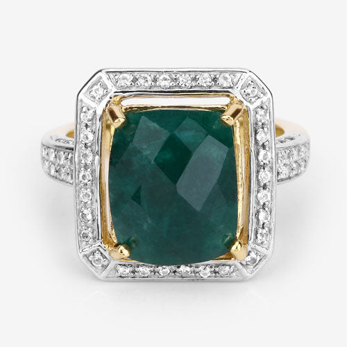 Bids.com 5.18 Carat Dyed Emerald and White Topaz .925 Sterling Silver Ring Rings