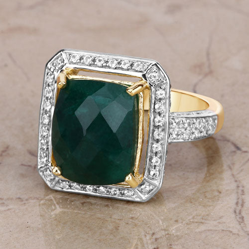 Bids.com 5.18 Carat Dyed Emerald and White Topaz .925 Sterling Silver Ring Rings