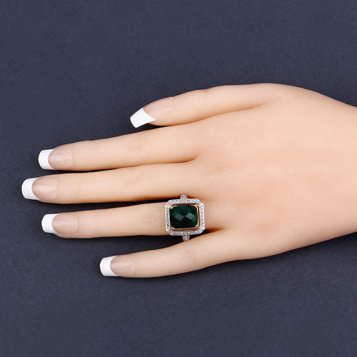 Bids.com 5.18 Carat Dyed Emerald and White Topaz .925 Sterling Silver Ring Rings