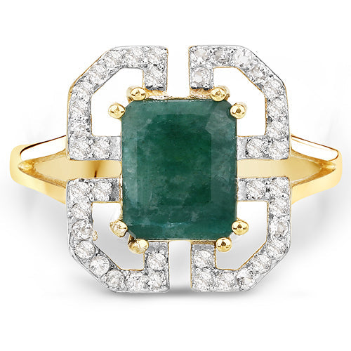 Bids.com 2.55 Carat Dyed Emerald and White Topaz .925 Sterling Silver Ring Rings