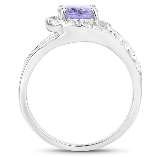 Bids.com 1.82 Carat Genuine Tanzanite and White Zircon .925 Sterling Silver Ring Rings