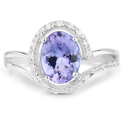 Bids.com 1.82 Carat Genuine Tanzanite and White Zircon .925 Sterling Silver Ring Rings