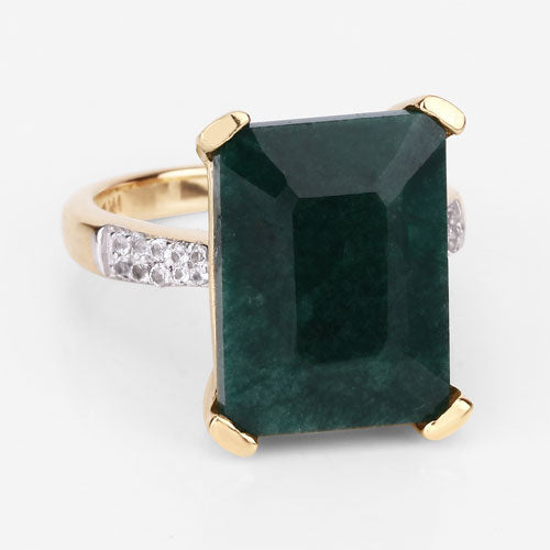 Bids.com 7.64 Carat Dyed Emerald and White Diamond .925 Sterling Silver Ring Rings