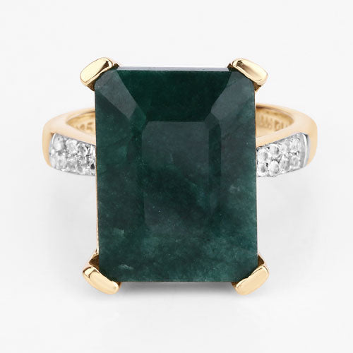 Bids.com 7.64 Carat Dyed Emerald and White Diamond .925 Sterling Silver Ring Rings
