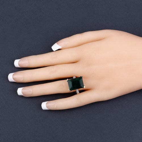 Bids.com 7.64 Carat Dyed Emerald and White Diamond .925 Sterling Silver Ring Rings
